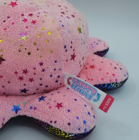 Flippy's Octopus Series 2 Flashy Pink Rainbow Stars & Black Octopus Plush - Picture 4 of 6